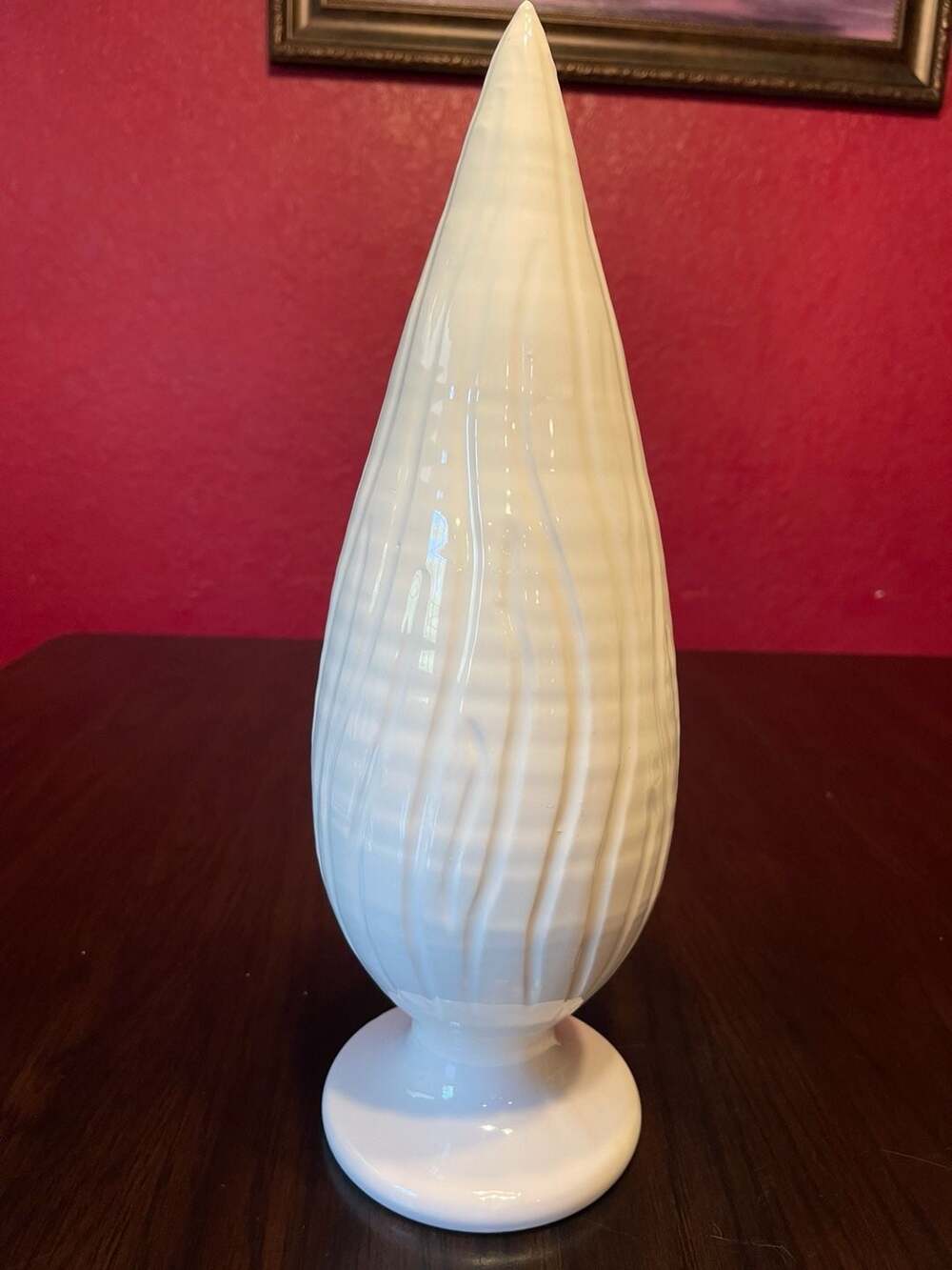 Vietri White Ceramic Cypress Tree Sculpture with Ribbed Design and Footed Base